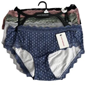 Lucky Brand Women’s Panties Sz Large Lot/5 Hipsters Multi Color Lace Edging